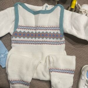 White and Blue Knit Baby Outfit